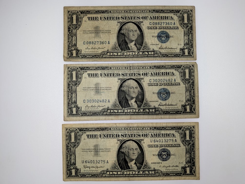 (3) 1957 $1 Silver Certificates