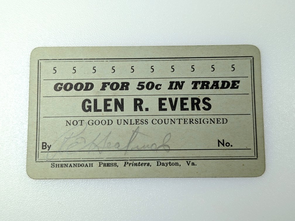 Glen R Evers 50 Cent Store Token