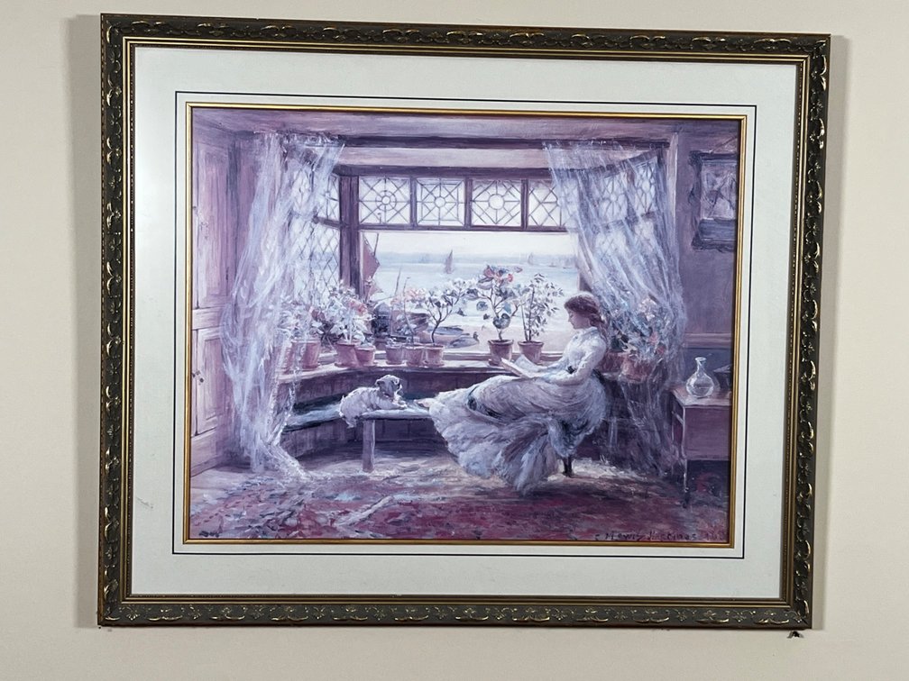 E. Lewis Hastings Impasto Print "Reading By The Window"