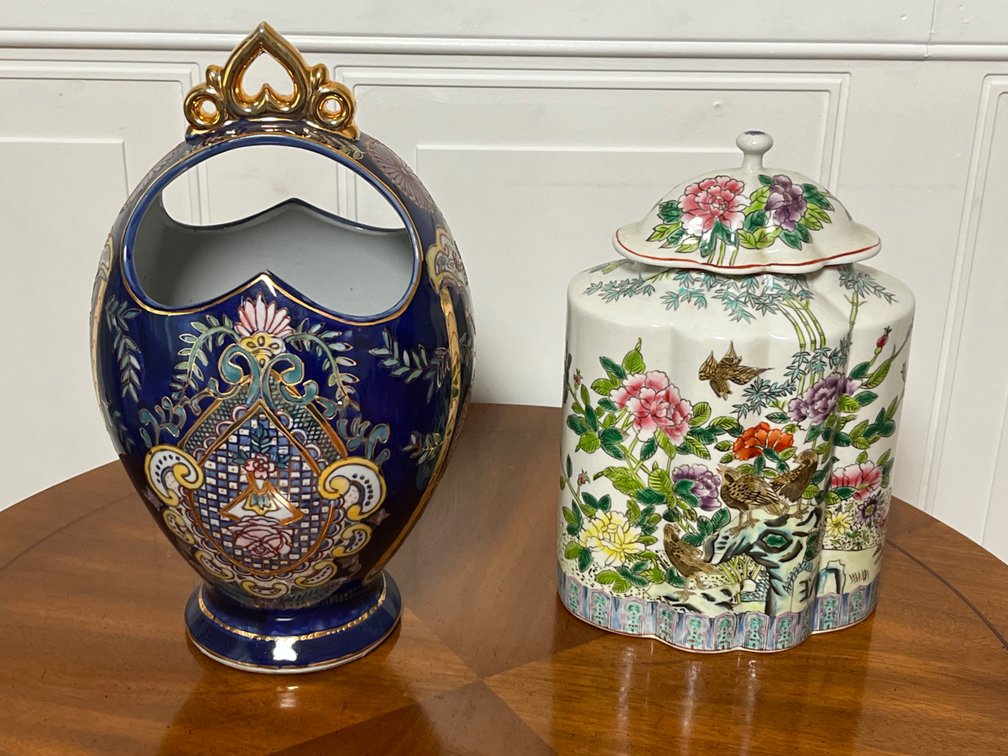 Two Chinese Polychrome & Gilt Ceramic Vessels