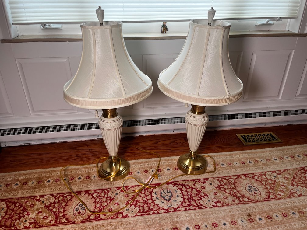 Pair of Lenox Cream & Gold Fluted Urn Table Lamps