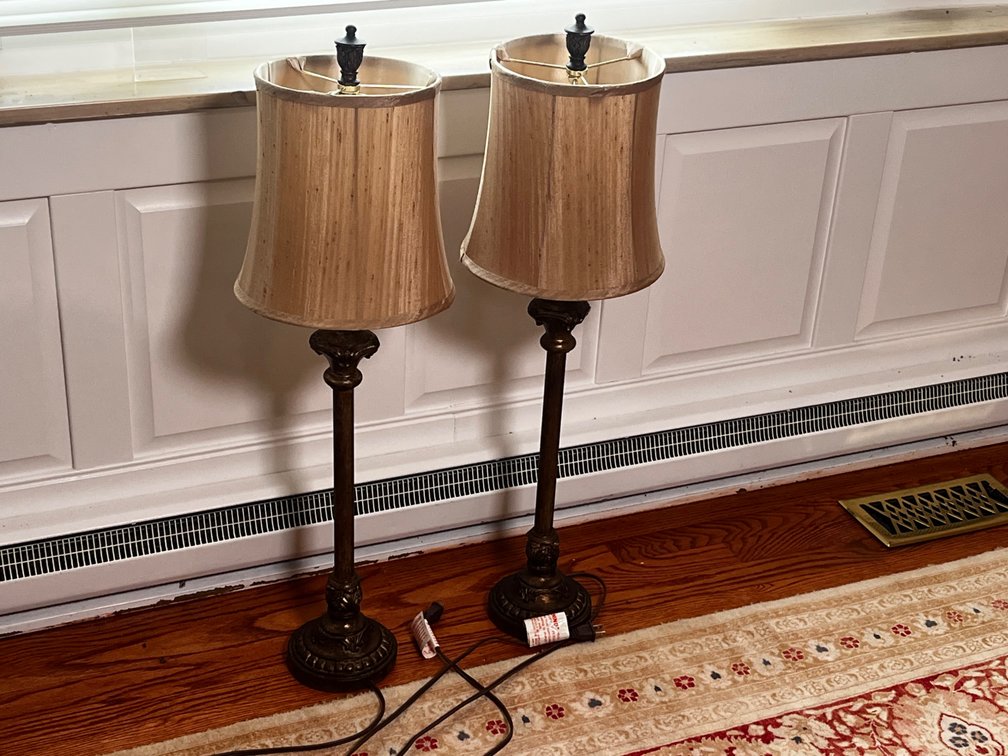 Pair of Traditional Ornate Metal Table Lamps