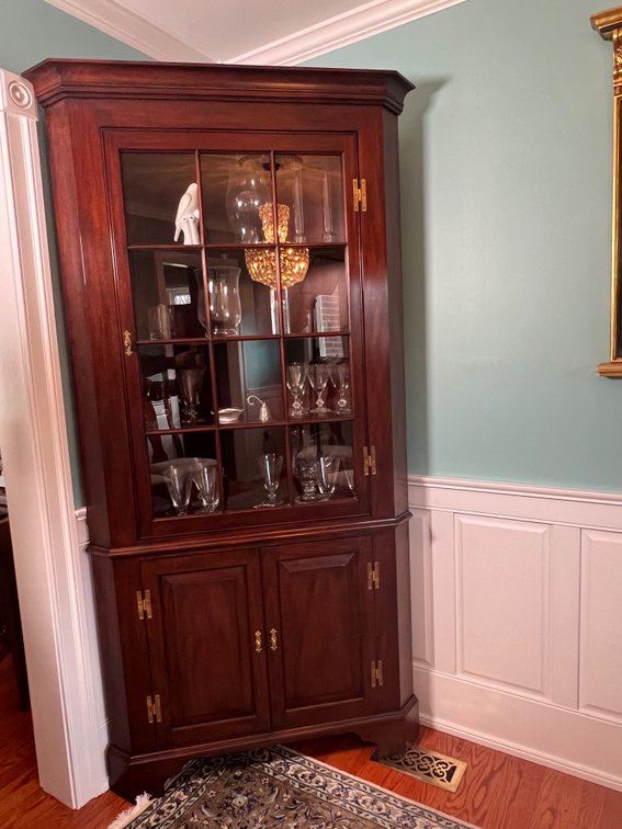 Henkel Harris Corner Cabinet with Assorted Glassware