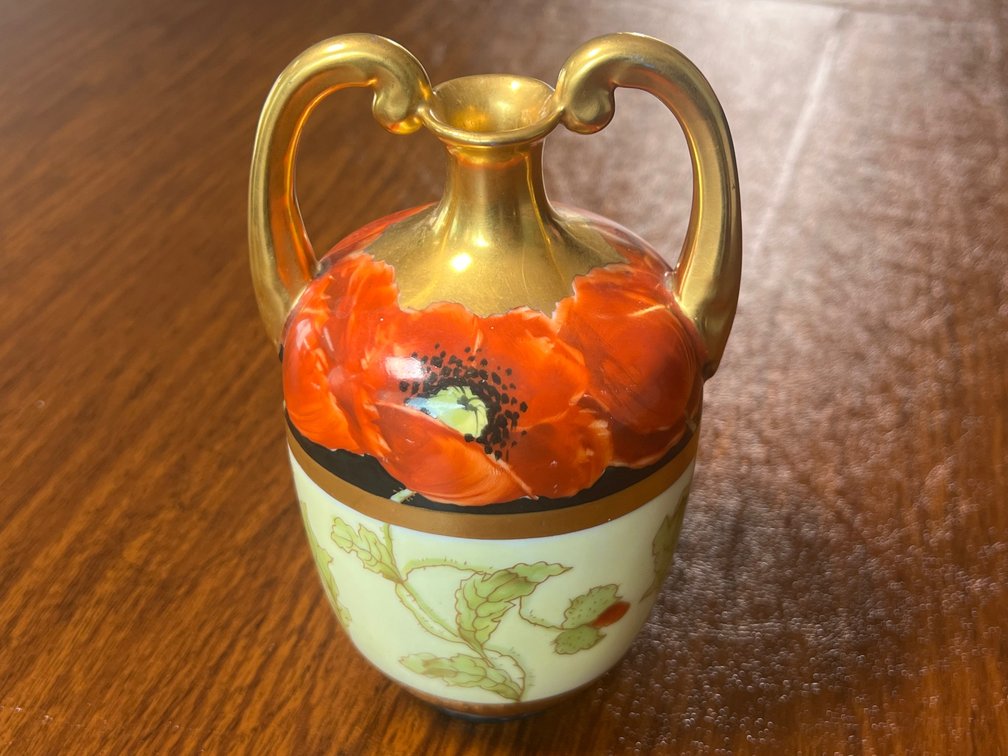 Chinese Gilt Ceramic Two-Handled Poppy Vase