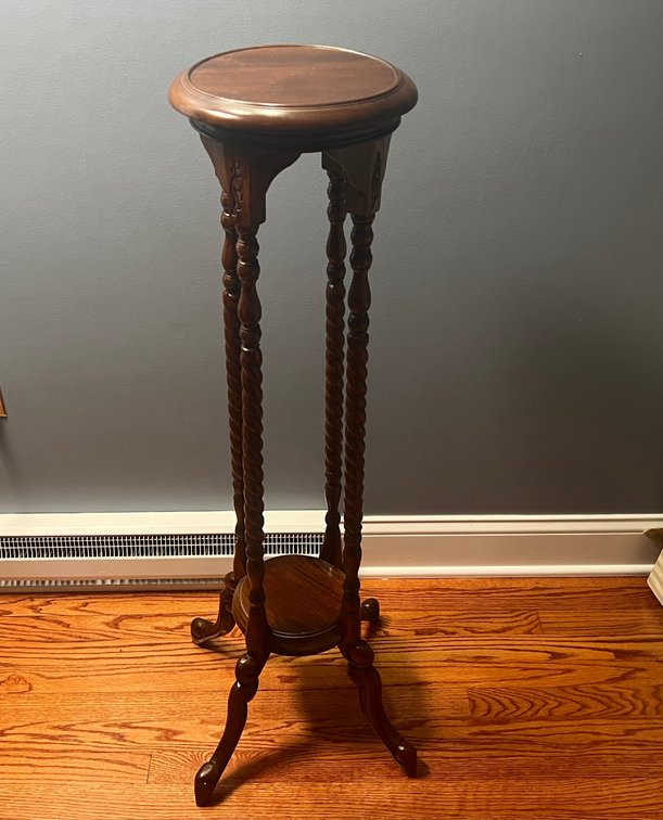 Carved Wood Pedestal Stand with Barley Twist Cabriole Legs
