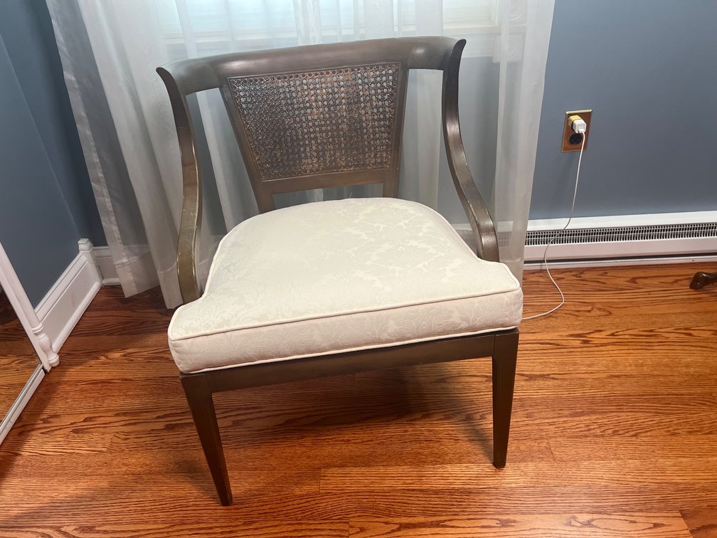 Bronze-Tone Metal and Cane Barrel Back Armchair