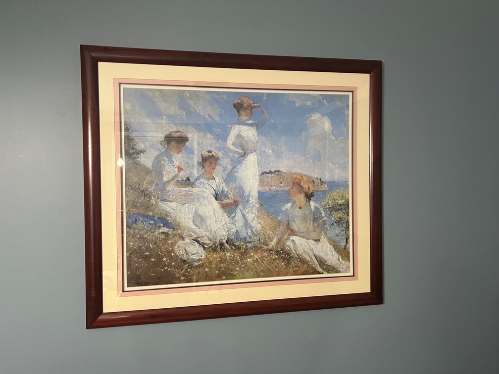 Framed Impressionist Print of Women in a Coastal Scene