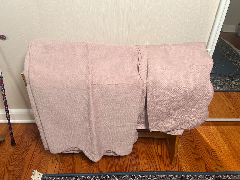 Quilted Pink Coverlet with 50 Qt Sterilite Storage Box