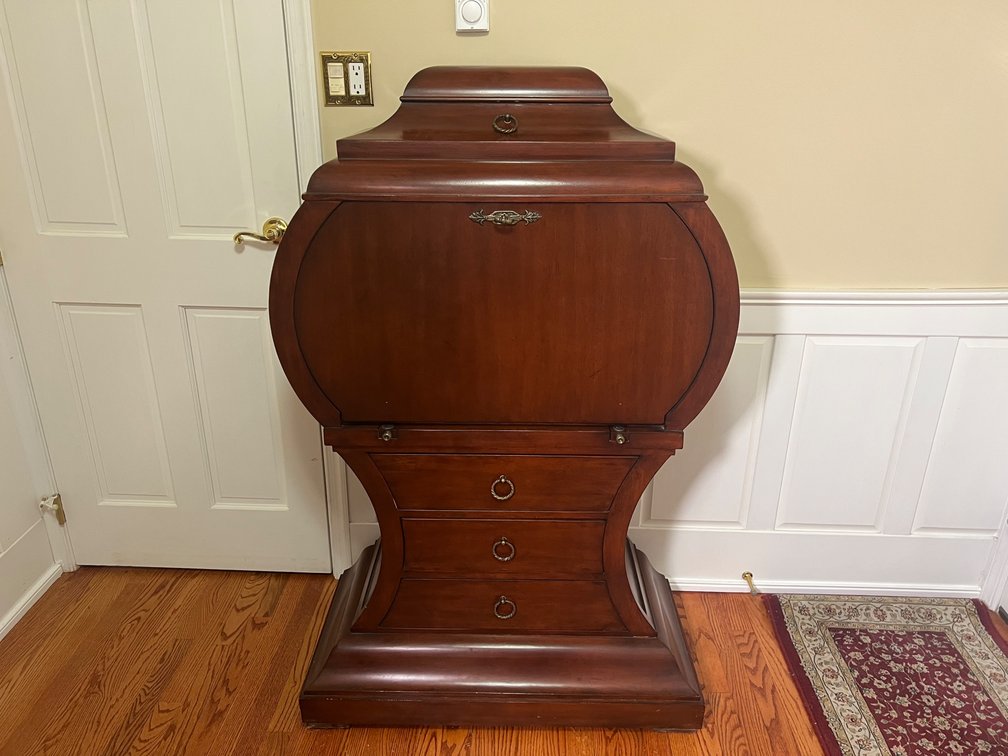 Curved Wood Bonnet Top Fall-Front Secretary Desk