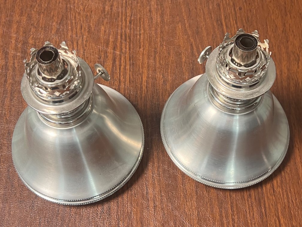 Pair Signed Danforth Pewter Oil Lamp Burners Vermont