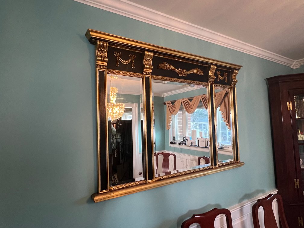 Neoclassical Gilt & Ebonized Triptych Wall Mirror