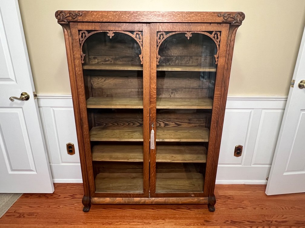 Carved Quartersawn Tiger Oak Display Cabinet