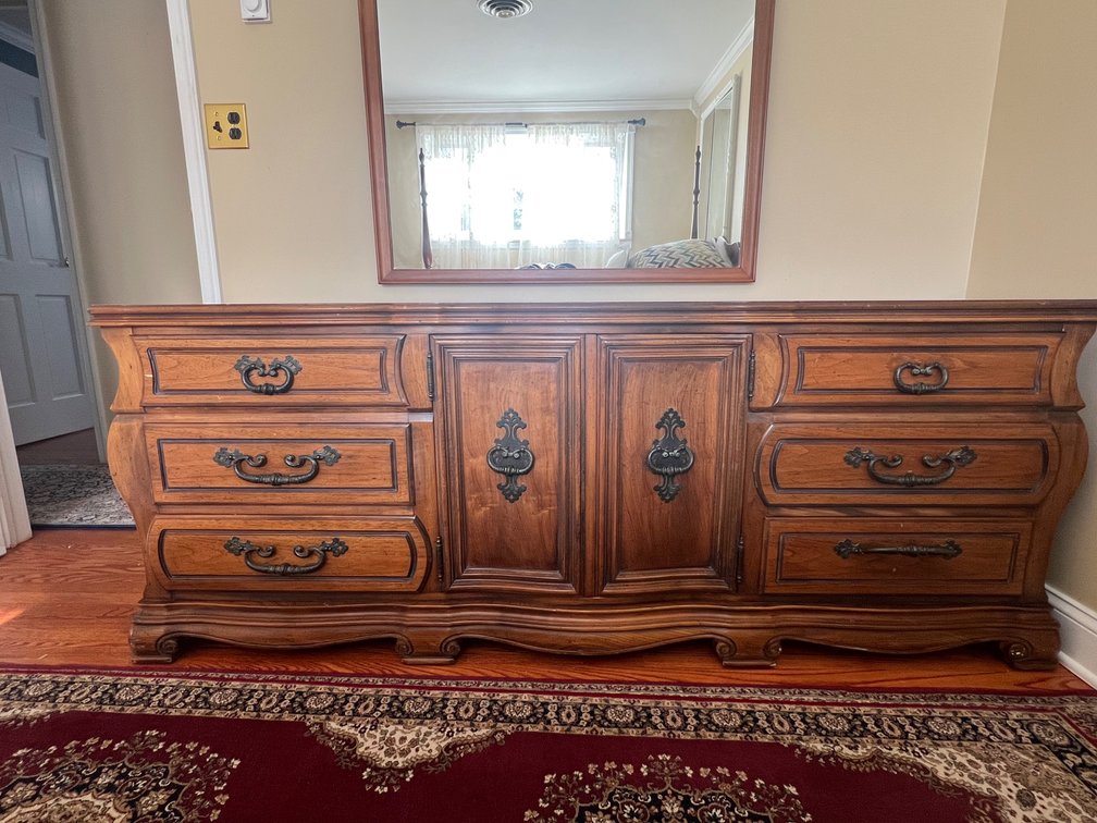 Hickory Mfg. Co. Bombe Dresser with Matching Mirror