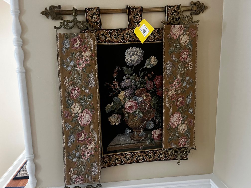 Three Floral Tapestry Wall Hangings w/ Ornate Hardware
