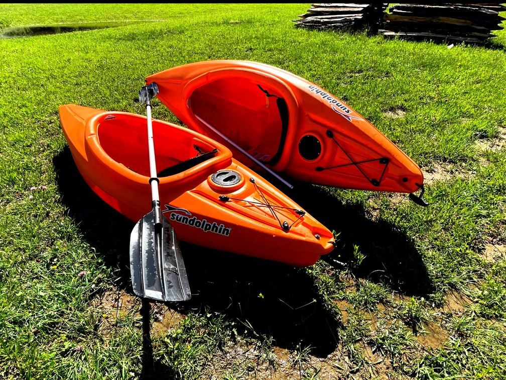 Two Sundolphin 8-ft Sit-in Aruba Kayaks with Paddles