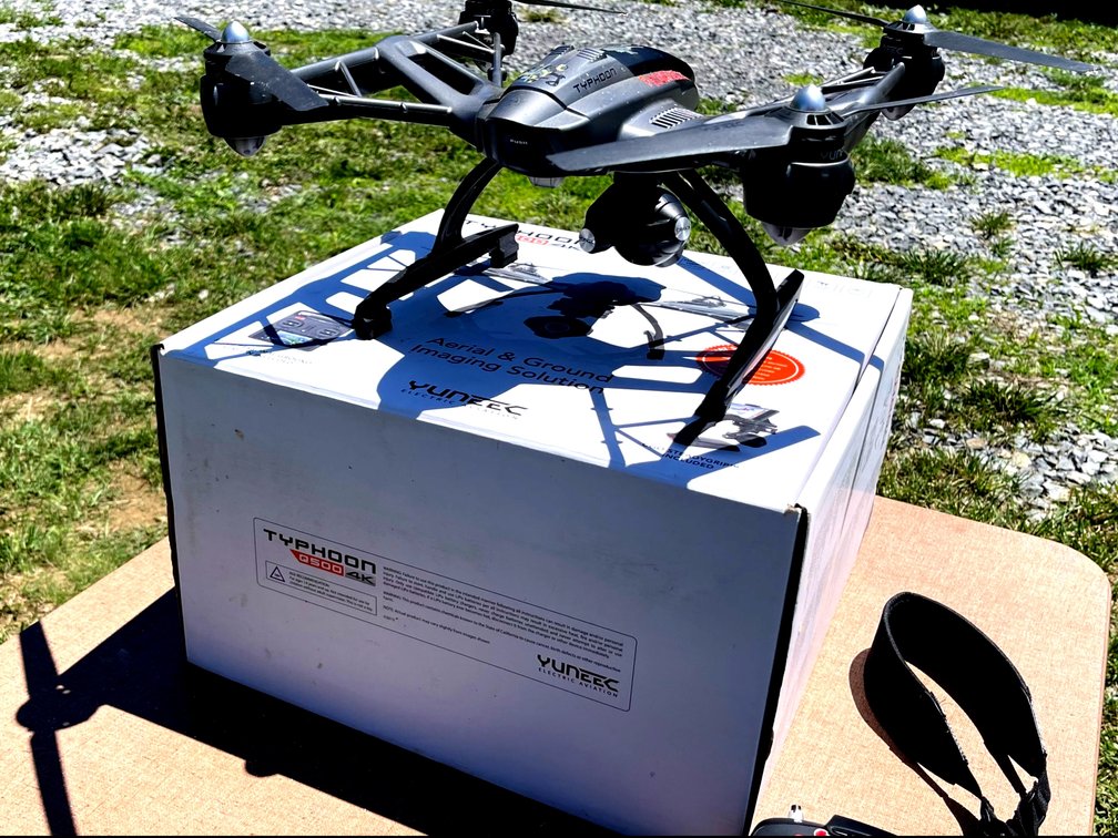 Typhoon Q500 4K quadcopter drone pictured on its original packaging box
