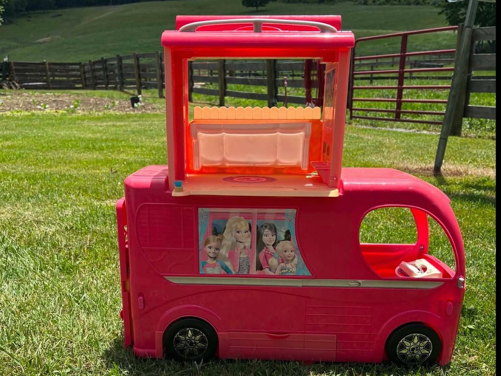 Barbie Camper & Two Wooden High Chairs