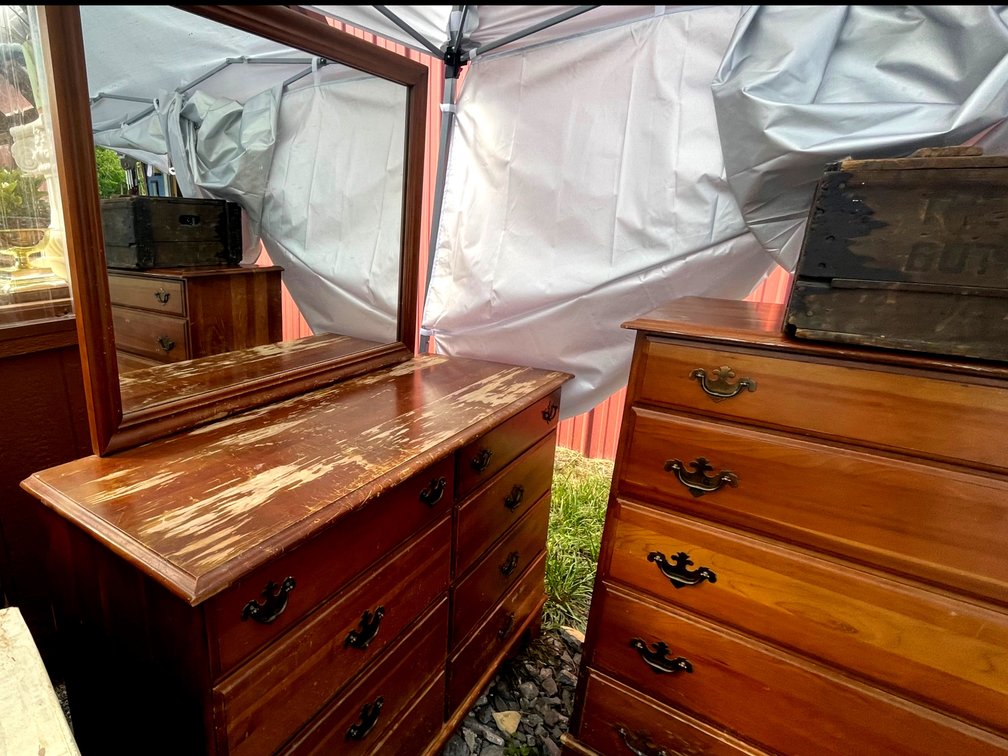Vintage Maple Dresser w/ Mirror & Matching Tall Dresser Draws & Night Stand
