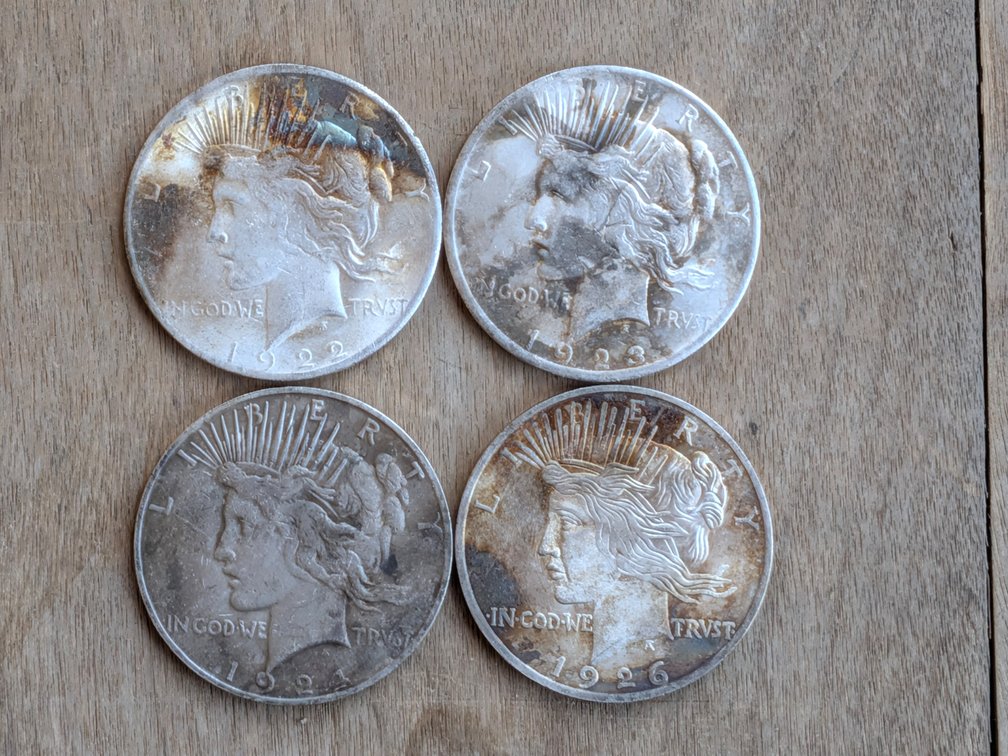 (4) Peace Silver-Dollar Coins! 1922, 1923,1924, 1926