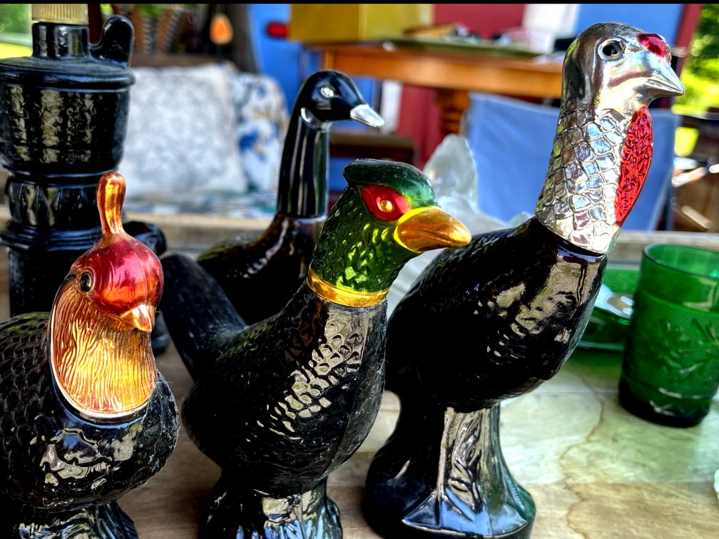 Vintage Avon Perfume Bottles, Green Glassware, Indiana Glass hen on nest, other dishware & vases