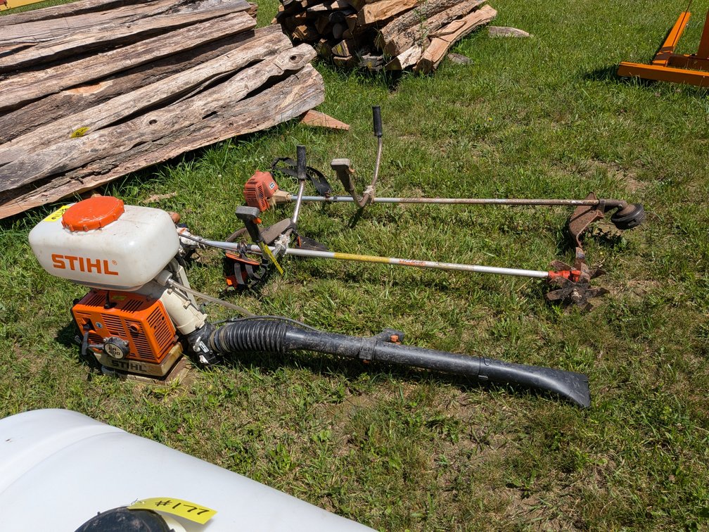 Three Pack of STIHL Equipment: STIHL BR 400 backpack blower, Two STIHL weed eaters one with cultivator