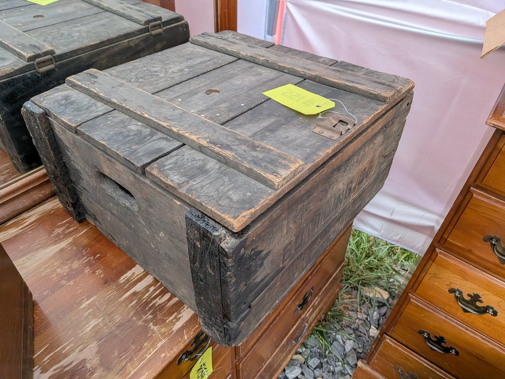 Antique Crate with Milk Bottles & Dozen Blue Glass Jars