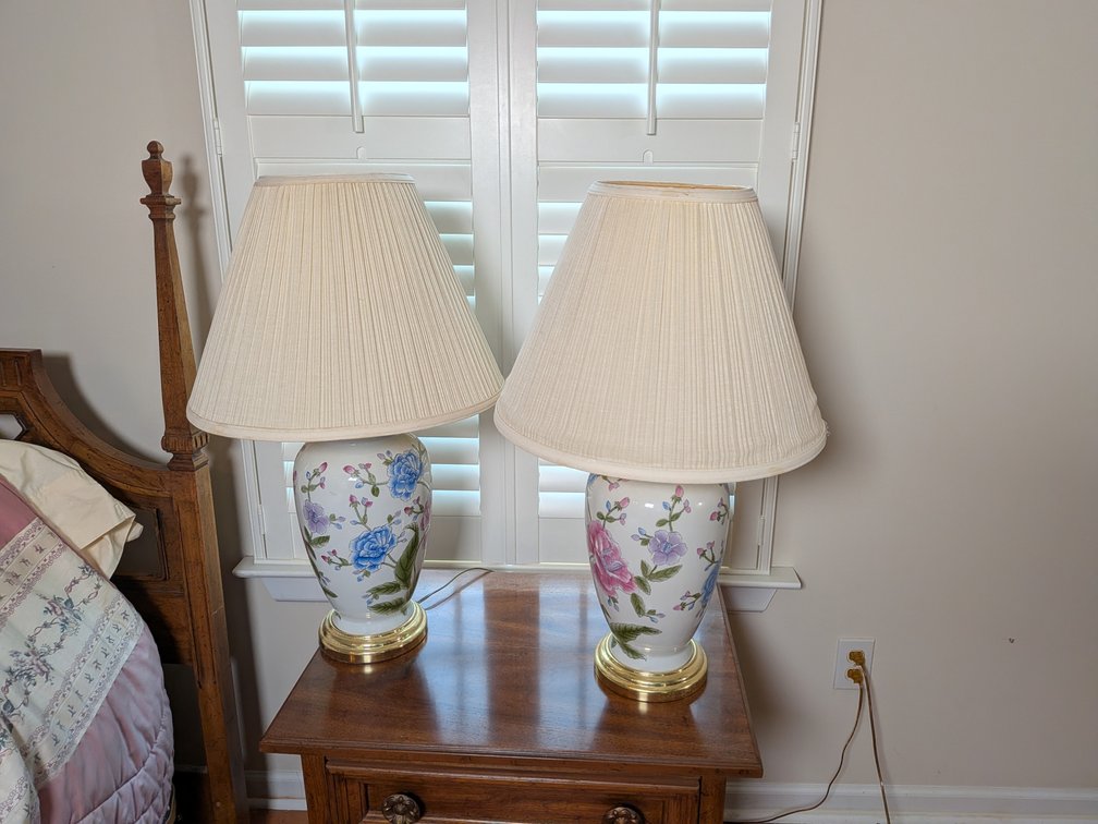 Pair of Floral Ceramic Table Lamps