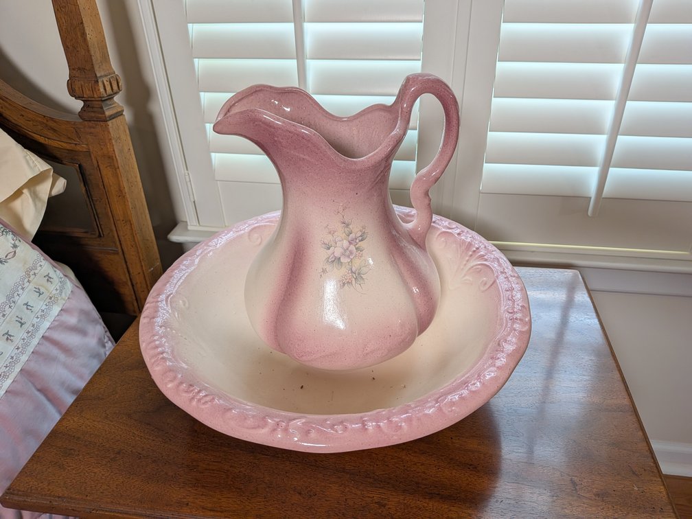 Ironstone Pottery Floral Pitcher and Wash Basin Set
