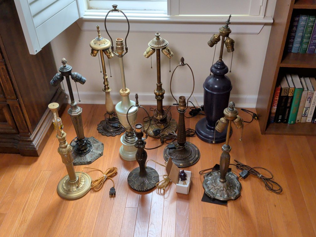 9 Assorted Vintage Cast Metal Table Lamp Bases