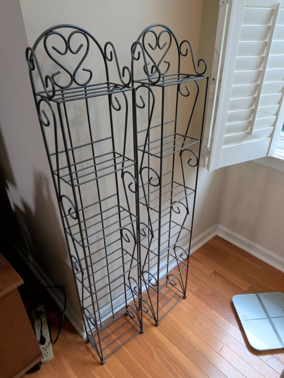 Pair of Wrought Iron Style Wire Shelving Towers
