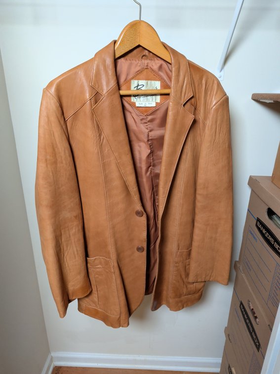 Berman's Tan Leather 2-Button Blazer, Size 40
