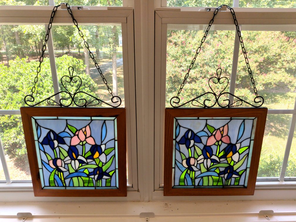 Framed Floral Stained Glass Panels