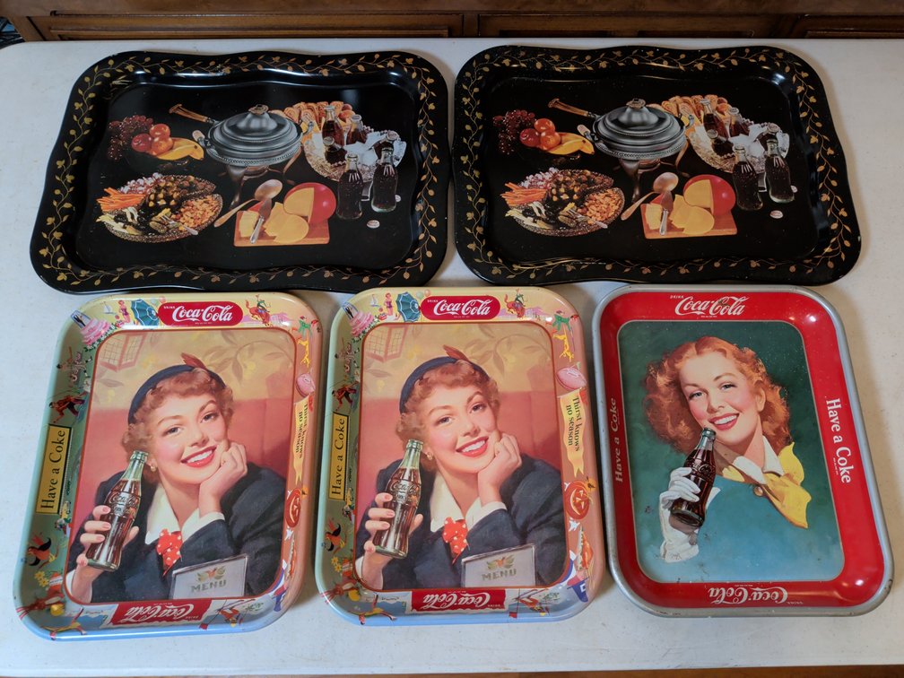 Five Coca-Cola Metal Serving Trays