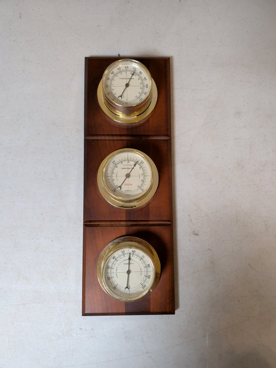 Sunbeam 3-Dial Wood and Brass Wall Weather Station