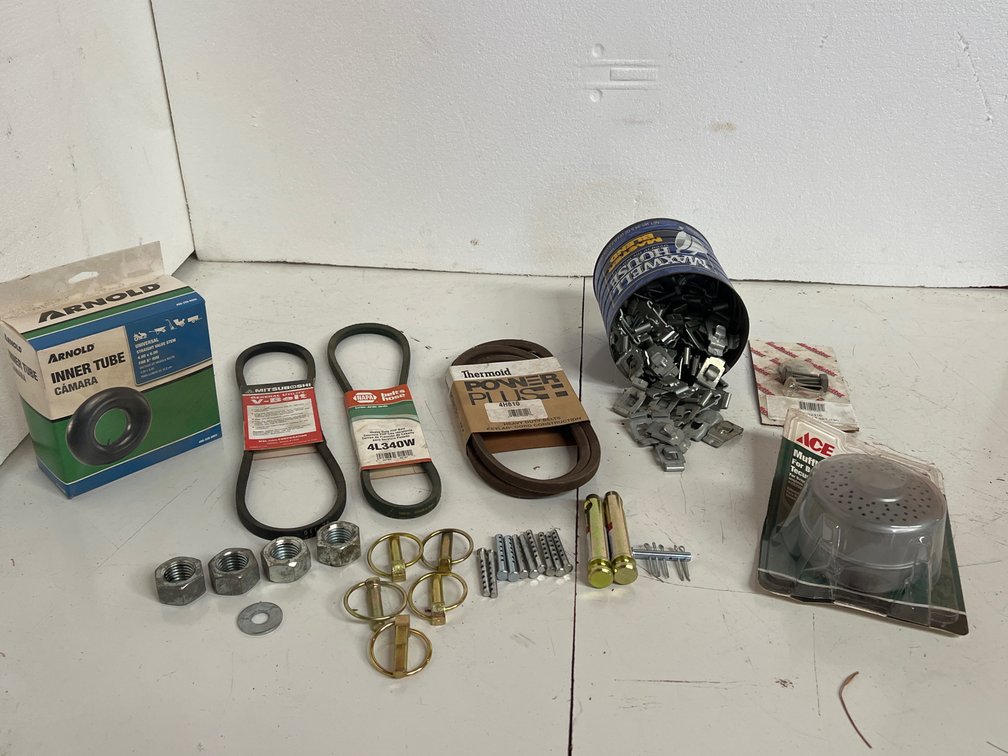 Small Engine Muffler, V-Belts, Inner Tube, and Hardware