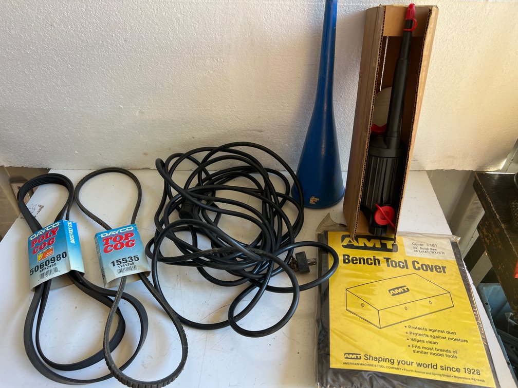 Automotive Drive Belts, Bench Tool Cover, and Workshop Items