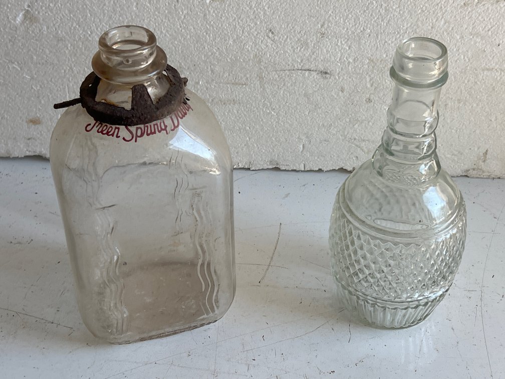 Green Spring Dairy Half Gallon Bottle and Pressed Glass Bottle