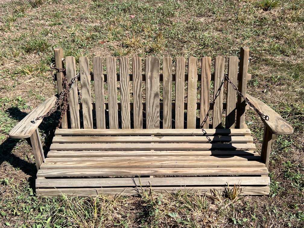 Wooden Slatted Porch Swing with Hanging Chains