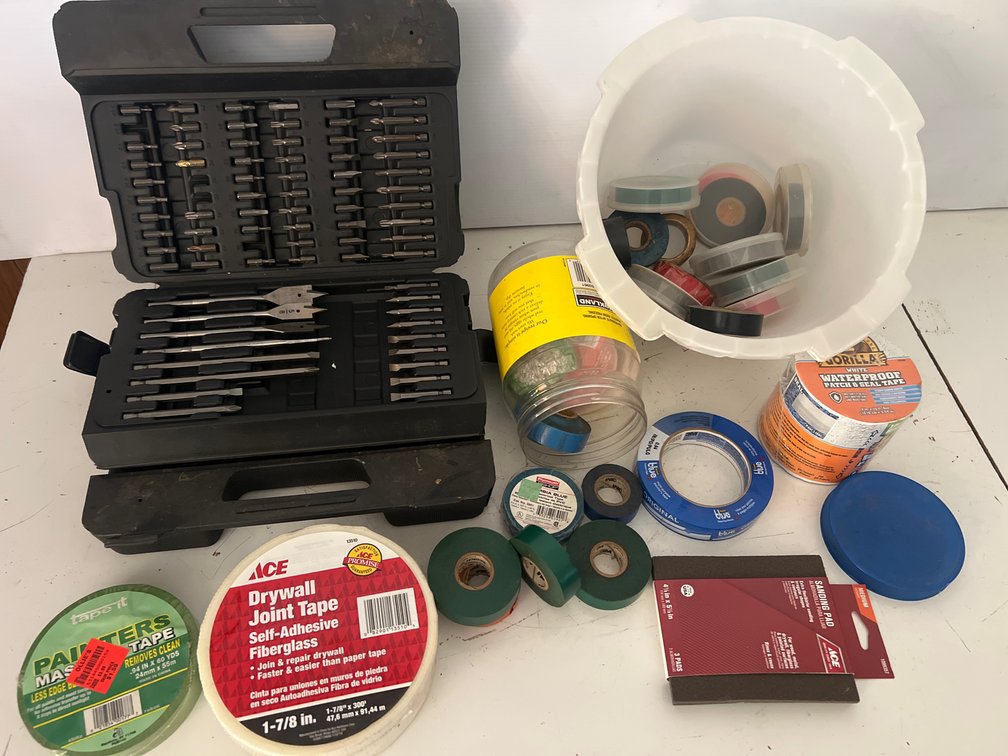 Drill and Driver Bit Set, Adhesive Tapes, Sanding Pads, and More