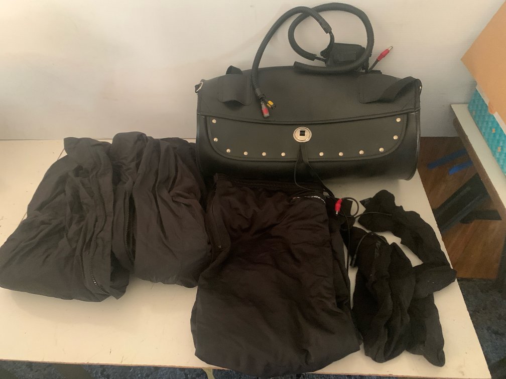 Motorcycle Heated Apparel, Riding Jacket, Barrel Bag, and Case