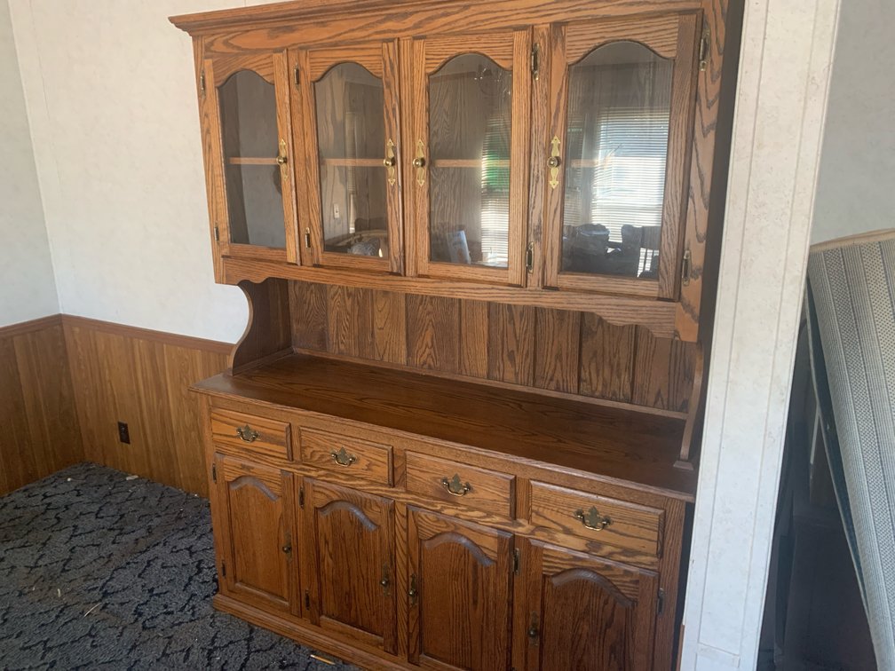 Two-Piece Oak China Cabinet Hutch and Buffet