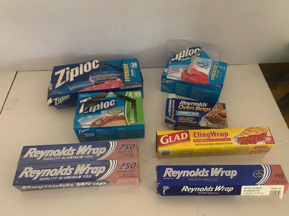 Food Storage Bags, Aluminum Foil, and Plastic Wrap