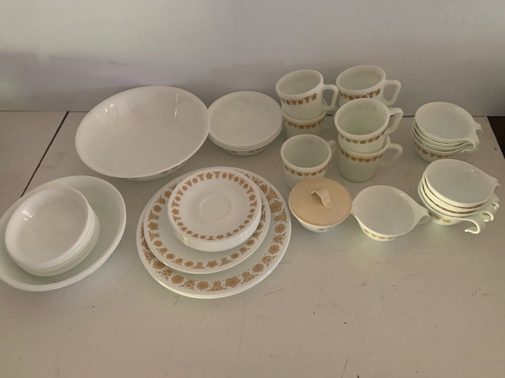 White Glass Floral Dinnerware and Drinkware Set