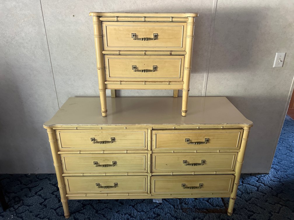 Painted Faux Bamboo Dresser and Nightstand Set