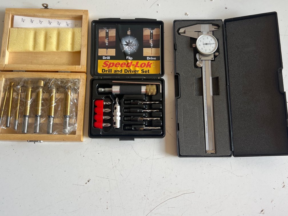 Dial Caliper, Forstner Bit Set, and Drill and Driver Set