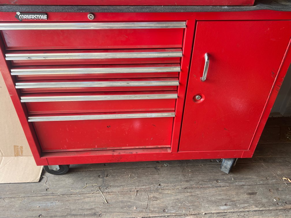 Rolling Tool Cabinet, Hand Tools, and Hardware