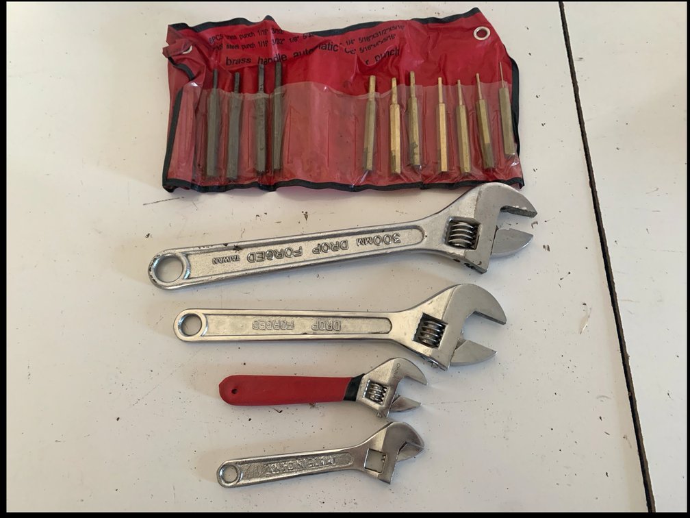 Assorted Adjustable Wrenches and Pin Punch Set