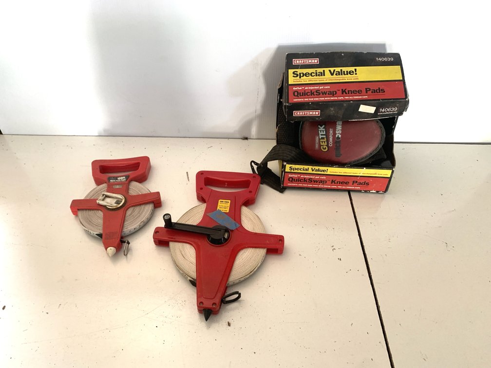 Craftsman Knee Pad Set and Open Reel Measuring Tapes