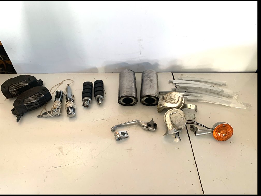 Assorted Motorcycle Parts Lot with FIAMM Horns and Domino Lever
