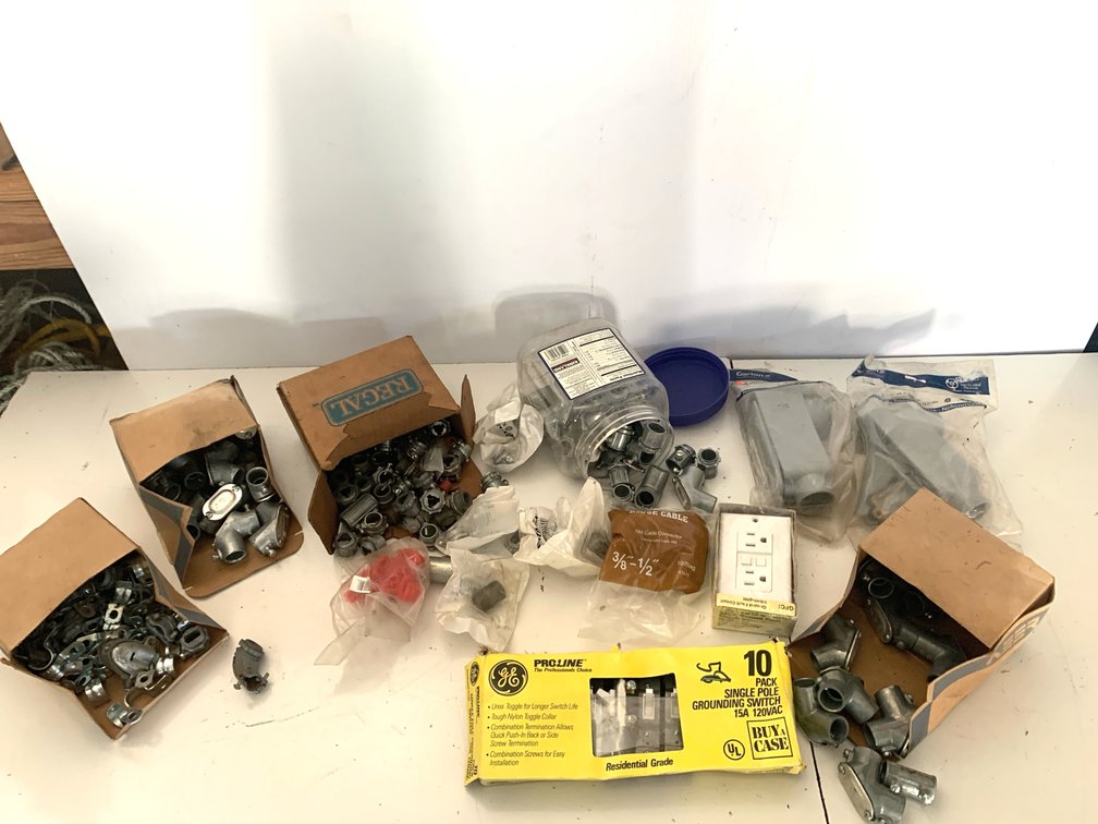 GE Switches, Carlon Conduit Bodies, and Electrical Hardware Lot